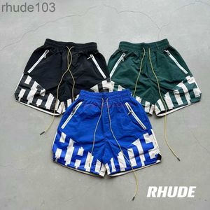 Mens Shorts Designer Short Fashion Casual Clothing Beach Canned Rhude 23fw High Street Heavy Industry Spliced Woven Couple Loose Capris Joggers Sportswear o LIED