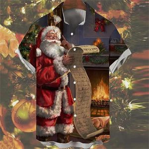 Camicie casual da uomo Divertente grafica di Babbo Natale per abbigliamento da uomo Buon Natale Fiocco di neve Alce Camicette stampate in 3D Camicetta con risvolto natalizio Top Y2k