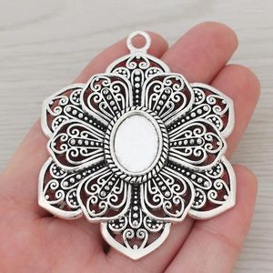 Pendant Necklaces 2 X Tibetan Silver Large Hollow Open Oval Filigree Flower Charms Pendants For DIY Jewelry Making Findings Accessories