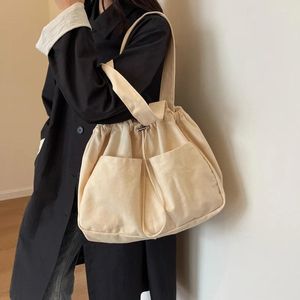 Evening Bags Drawstring Bucket Women's Bag Solid Canvas Shoulder Casual Big Handbag Quality Tote Vintage Sling Y2K Eco Korean