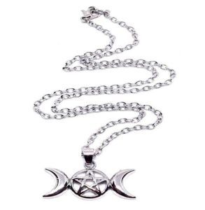 Triple Moon Wiccan Pentacle Necklace Pendant Vintage Silver Alloy Gothic Collares Statement Necklace Women Fashion Jewelry Goddess7748876