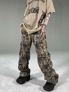 MadeExtreme Maple Leaf Cargo Pants Tassels Ernised Camouflage Jeans Y2K Men's Jeans Men Clothing Baggy Jeans 231229