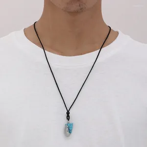 Ожерелья с подвесками, европейская и американская мода, мужская черная веревка, перо, треугольное бирюзовое ожерелье, винтажное