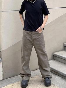 Men's Jeans Brown Spring And Summer Clothing Solid Color Button Pocket Straight Pants Simple Trousers A051