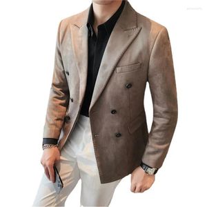 Herrenanzüge Marke Herren Hochwertiger Anzug Blazer Männlich Slim Fit Mode Reine Farbe Gämsenleder Fleece Kleid Smoking Bürojacken