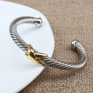 luxury twisted cable bracelet designer bangles for women DY silver gold plated charm bracelets 5MM 7MM W inlaid crystal pearl mens bangle designer jewelry girl gift