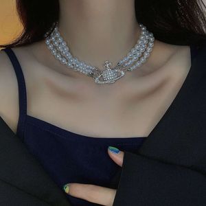 Viviennely Westwoodly uppsättningen med Diamond Pearl Armband Halsband Multi-Layer Planet Neck CollarBone Chain