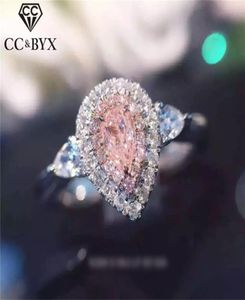 Jewelry 925 Silver Rings For Women Fashion Pink Water Drop Simple Jewelry Engagement Bride Wedding Gift Ring Anillo CC5858204465