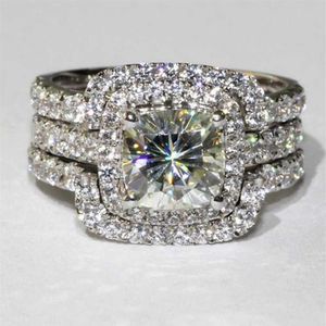 Luxury 10k White Gold 3CT Lab Diamond Ring sätter 3-i-1 engagemang bröllopbandringar för kvinnor män uttalande party smycken gåva2495