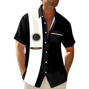 メンズカジュアルシャツ男性グラフィックブラウス楽器プリントプラスサイズシャツ半袖ターンダウンカラートップカミサスデマブル