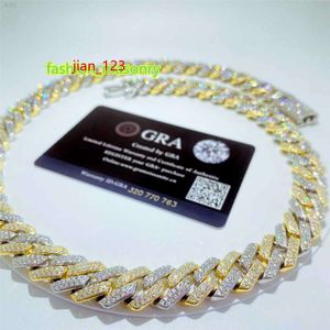 سلاسل ذهبية بالجملة 14 ملم من النغمة VVS Moissanite Miami Cuban Link Chain 925 Sterling Silver Cuban Necklace