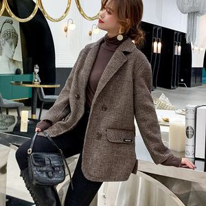 Naizaiga 100 Wool Women's coat mid-length COFFEE color plaid Overcoat Double-sided woolen autumn winter greatcoat KSDR9 231229