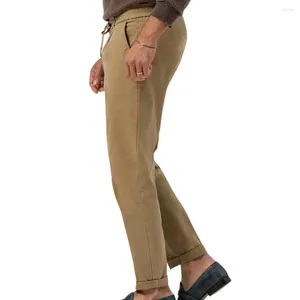 メンズパンツソリッドカラースキニー快適なスタイリッシュなビジネスカジュアル調整可能なウエストポケットのズボンのためのズボン