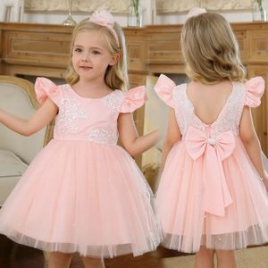 Summer Baby Girl 1 Year Birthday Dress Princess Pearls Infant Lace Christening Gown Toddler Girls Backless Clothes Dresses 231228