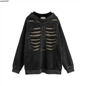 New Products Are on the Market to Make Old Washed Sweaters Men's Hoodies Sweatshirts Dark Design Cut and Hollowed Out Skeleton Niche Trendy Brand Hole Pullover