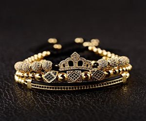 Luxury CZ King Crown Charm Men039s Copper Bead Macrame Bracelets Fashion Geometric Long Tube Set BraceletsBangles For Women Y21481599