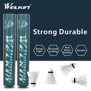 W02 12pcs Pro Kaz Tüyü Biriz Badminton Shuttlecocks Oyun Eğitimi Açık Hızlı Spor Aracı Açık Hava Top Oyunları için 231229