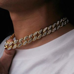 Buzlu Bling Rhinestone Altın Finish Miami Küba Bağlantı Zinciri Kolye Erkekler S hip Hop Kolye Takı GB1441282F