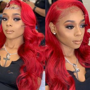 Red Body Wave Lace Front Human Hair Wigs 13X6 99J Burgundy Wig For Women Pre-Plucked Remy 180%