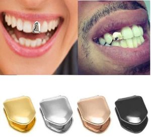 18k Gold Silver Plated Hip Hop Rapper Plain Single Teeth Grills Cap för män Kvinnor Tandklipp Munnen Tänder Cap Grills Bling Christmas Halloween Jewelry Gift grossist