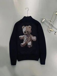 Plein Bear 남자 스웨터 가디건 LS Intarsia Skull Pp Mens 스웨터 니트 편지 버드 리노 스톤 유니니스 렉스 스웨트 셔츠 남성 상단 니트 의류 pp182