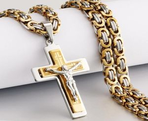 Религиозные Мужчины Из Нержавеющей Стали Распятие Крест Кулон Ожерелье Тяжелые Византийские Цепи Ожерелья Иисус Христос Святые Ювелирные Изделия Подарки Q1128494300
