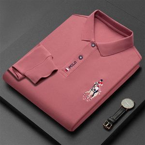 Camicia POLO a maniche lunghe da uomo con ricamo moda tinta unita risvolto business casual 231228