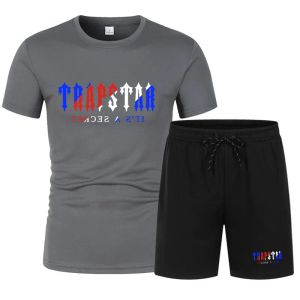 Мужской спортивный костюм Trapstar Дизайнерская брендовая футболка с короткими рукавами и шорты Спортивные брюки из чистого хлопка, теплые, свободные, дышащие, для уличного баскетбола, для мужчин и женщин y2k1
