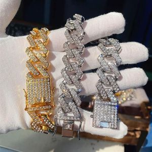 Łańcuchy o szerokości 20 mm losowany Cz Cuban Link łańcuch Hip Hip Bling ciężki, gruby, grube biżuteria naszyjnik dławika 8 cali-2 cali 2655