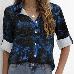 Kvinnors blusar Fashion -knapp för kvinnor Lossa V överdimensionerad casual skjorta Kvinnkläder Kemis Femme Blusas Lapel Party Ethnic