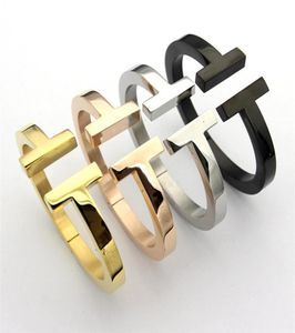 Gioielli interi doppia T bracciale rigido in oro rosa 18 carati bracciale in acciaio al titanio nero per uomo e donna039s atmosfera semplice181k3229532