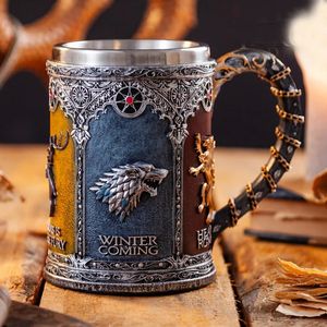 Medieval Dragon Skull Beer Danegeld Tankard Mugs Coffee Cups Gothic Retro Iron Throne Stainless Steel Resin Wine Glass Mug Gifts 231228