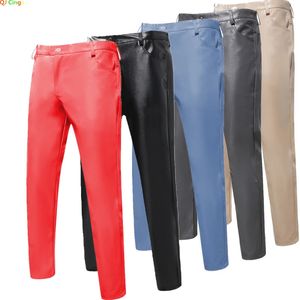 Spring Red Leather Pants Men's Fashion Pu Pants Large Size Black Grey Brown Artificial Leather Suit byxor S-5XL 6XL 231229