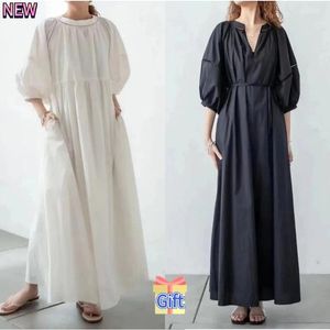 Sukienki podwójnie twarz bawełniane sukienki lniane kobiety letnie maxi sukienki białe latern rękawy swobodny luźne eleganckie osłony lolita kaftans