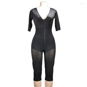 Kadın şekillendiricileri Yarı uzun kollu üç sıra üç sıra fermuarlı siyah renkli kadınlar bodysuit açık büst atma shapewear iç çamaşırı gövdesi