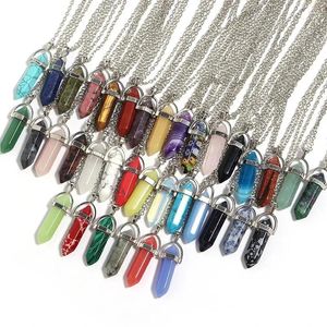 Pendant Necklaces 20pc Natural Quartz Crystal Hexagonal Chakra Healing Point Pendulum Necklace Wholesale