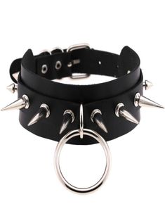 Große ORound Punk Rock Gothic Colliers Frauen Männer Leder Silber Spike Nieten Stud Kragen Choker Halskette Statement Schmuck Bijoux5115484