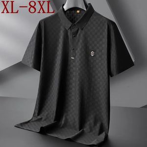 8XL 7XL 6XL Sommer Eis Seide Atmungsaktive Polo Shirt Männer Kurzarm Revers Plaid T-shirts Übergroßen Lose Herren Polos Shirts 231228