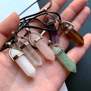 Pendant Necklaces Spiritual Healing Stone Hexagonal Column Pointed Faceted Crystal Necklace Drop 1pc
