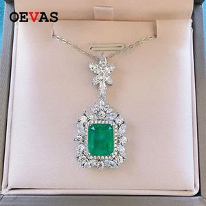 OEVAS 100% 925 Sterling Silver 9 11mm Synthetic Emerald Pendant Necklace For Women Sparkling High Carbon Diamond Fine Jewelry222F