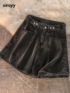 Saias Circyy Cinza Jean Shorts Mulheres Verão Coreano Chic Aline Sólido 2022 Denim Shorts Cintura Alta Bolsos Casuais Shorts Vintage Simples