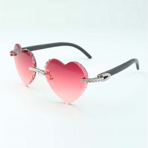 Direct sales new heart shaped cutting lens endless diamonds sunglasses 8300687 black natural wooden temples size 58-18-135 mm