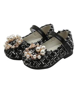 Ganze Kinder Mädchen Schuhe Perlen Prinzessin Schuh Kostüm Tweed Baby Mary Janes Schuhe Plaid Perle Kleinkinder Rutschfeste Frühling A2735284