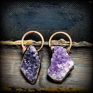 Colares Pingente Natural Ametistas Druzy Bronze Retro Pedra Bruta Antigo Cobre Vintage Colar Cura Cristal Encantos Para Jóias DIY