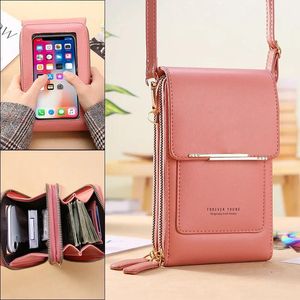 Bolsas de couro PU bolsa de tela de touch screen para meninas mini suportes de cartas femininas pequenas sacolas verticais de crossbody dropshipping