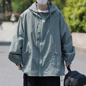 夏用のメンズジャケットアイスシルクの日焼け止め服薄い山の屋外スプリントコート軽量サイクリングマウンテーリングジャケットフード