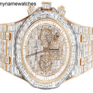 Orologio Audemar Pigue Ap Swiss Meccanico automatico Abbey Royal Oak Cronografo in oro rosa 18 carati rettangolare con diamanti 78,75 ct