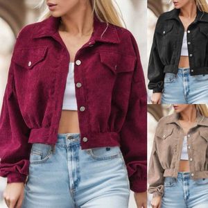 Women's Jackets Ladies Corduroy Short Women Solid Color Flare Sleeve Slim Fit Coats Single-Breasted Casual Outerwear Ropa