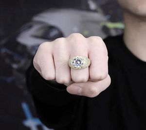 14K Hip hop Masterpiece Gold CZ Bling Rings Mens Micro Pave Cubic Zirconia Simulated Solitaire Diamonds Ring5012608