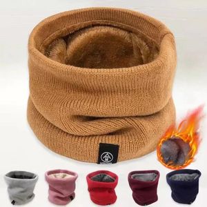 Berets Fashion Soft Knitted Muffler Winter Warm Plush Ring Neck Warmer Sport Scarf Women Men Outdoors Cycling Thicken Cold-proof Collar